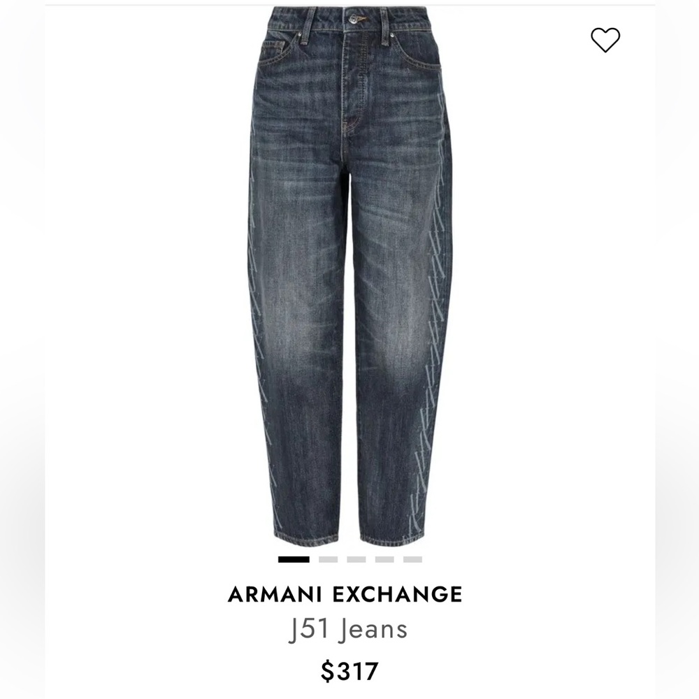 Armani Exchange J51 Carrot Fit Stiff  Denim Embroidered Monogram Jeans. Size 25